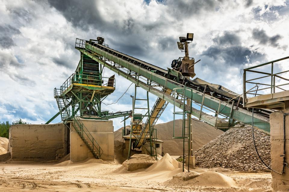A working sand and gravel quarry.